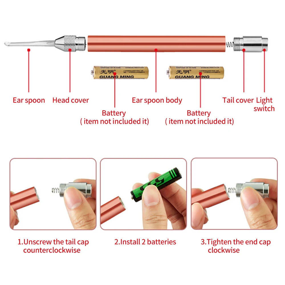 Earwax Removal LED Light Ear Cleaner Set Ear Pick Earpick Nose Clean Tweezers Picks Wax Remover Baby Adults Ear Care Set