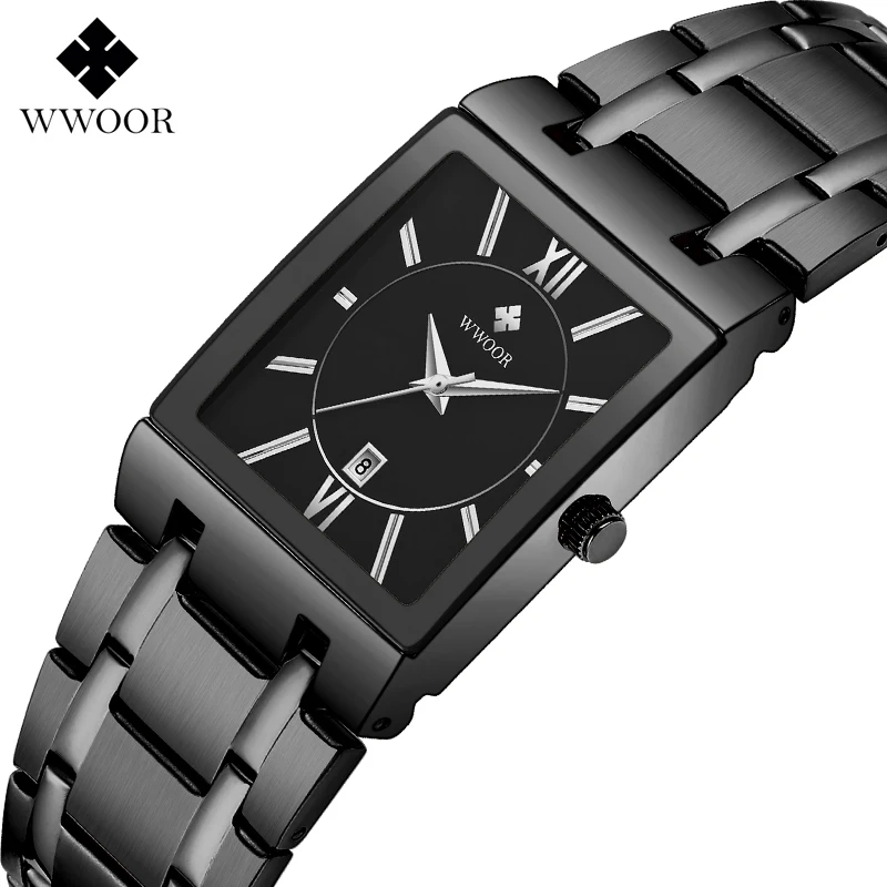 Bsuiness Men Watch With Stainless Steel WWOOR Top Brand Luxury Square Quartz Watches Mens Waterproof Date Wrist Watch Clock xfcs