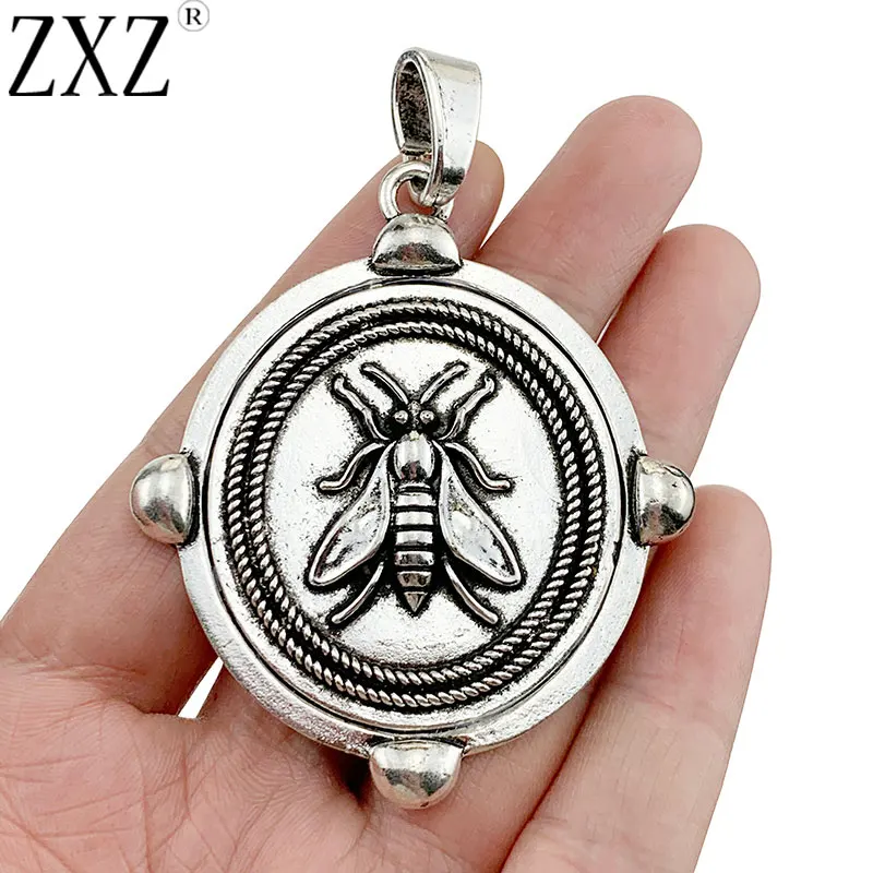 ZXZ 2pcs Tibetan Silver Large Boho Bumble Bee Honeybee Insect Charms Pendants for Necklace Jewelry Making Accessories 76x55mm