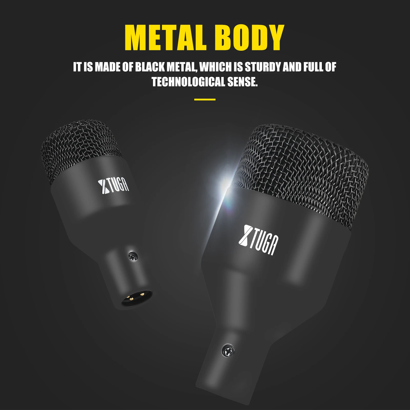 XTUGA DI7 Kit de micrófono de tambor dinámico con cable de 7 piezas, conjunto de micrófono de Metal completo, Kick Bass Tom/Snare y platillos, uso para tambores