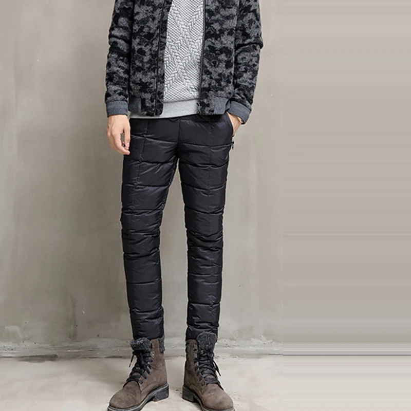 Mens 90% White Duck Down Padded Pencil Pants for Men Slim Down Pants Warm Duck Down Trousers Outdoor Snow Pants  PT-458