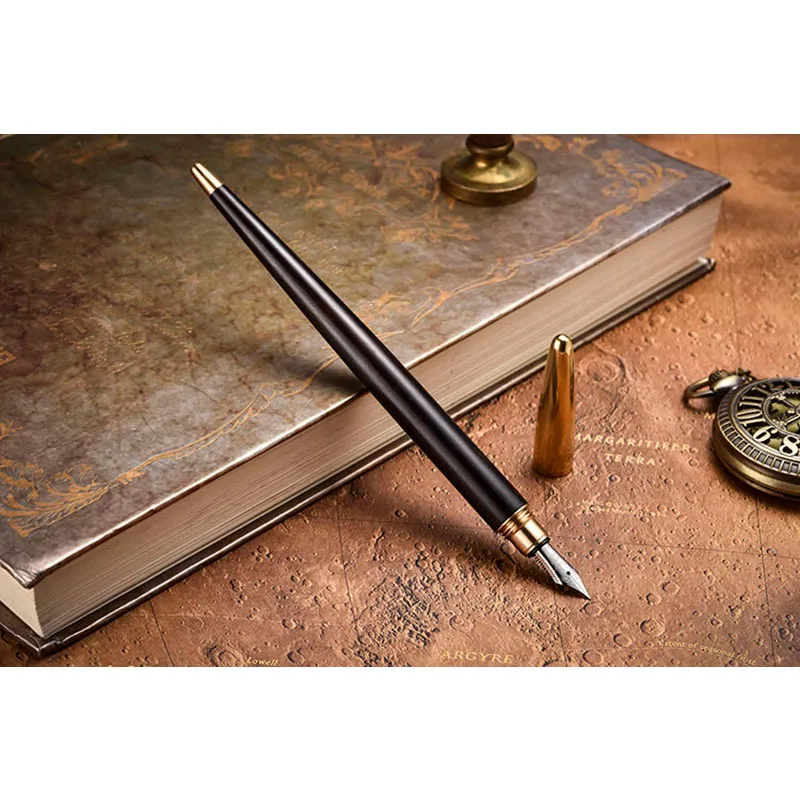 1pcs Handmade Solid Wood + Brass Fountain Pen Natural Color Writing Tool  0.5mm Nib For Business and School Office Customized