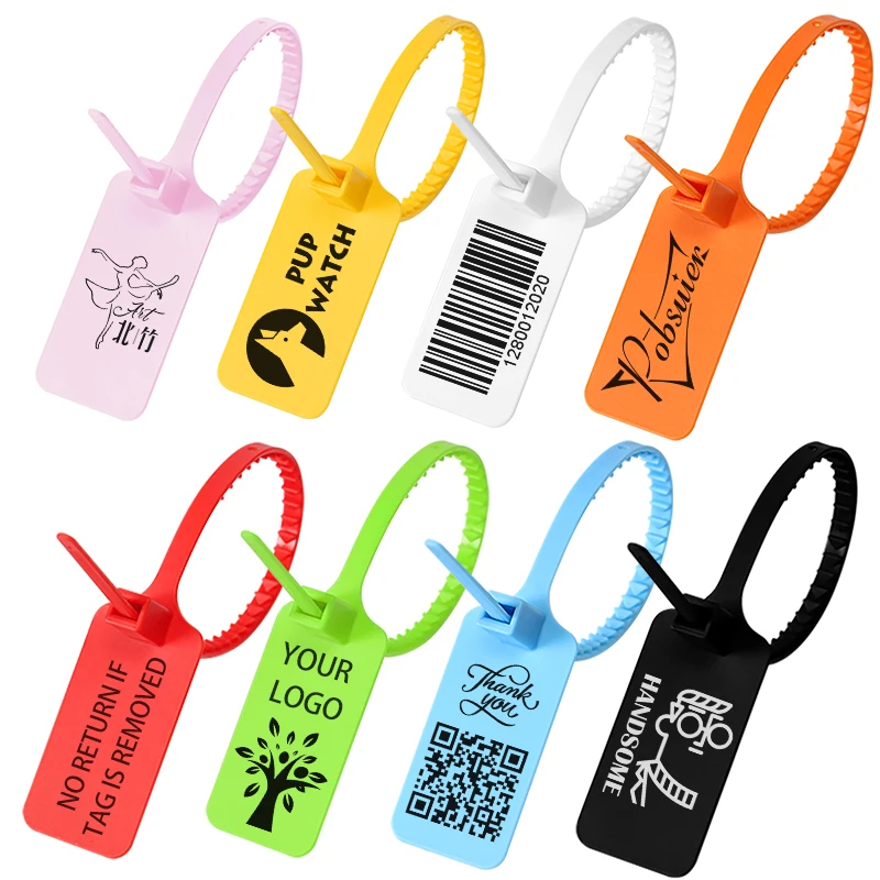 100 Custom Logo Tag Zip Ties Off Labels White Plastic Security Garment Clothes Shoe Brand Logo Hang Label Tags Seals 300mm/11.8\