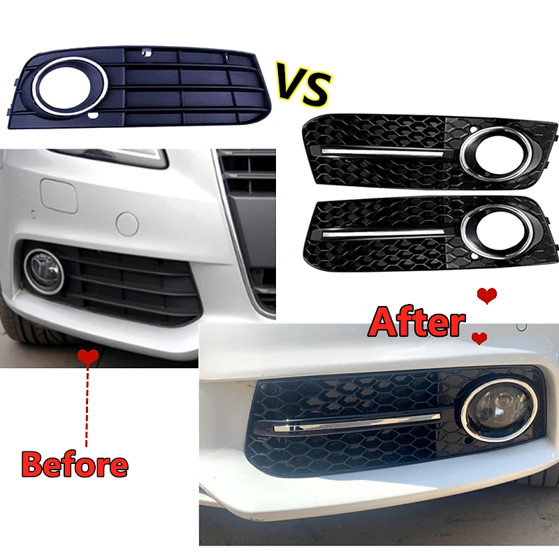 2pcs Modified Fog Lamp Cover Facelift Car Front Lower Bumper Fog Light Grilles For Audi A4l B8 S4 Replace Refit Racing Grills