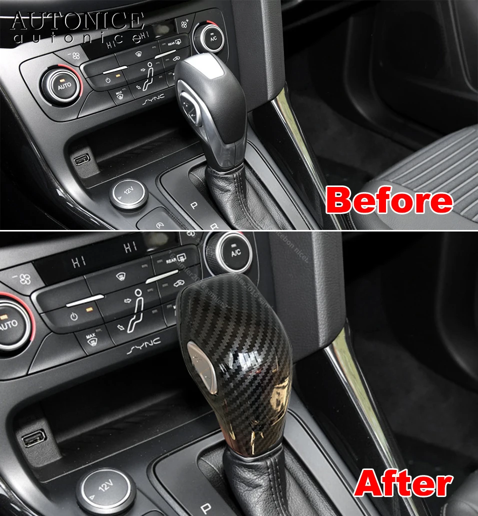 Fibra de carbono Cor Gear Shift Knob, Capa Decorativa, Guarnição Fit para Focus Kuga, Escape, C-MAX, Transit Connect, Fusion, Mondeo, AT