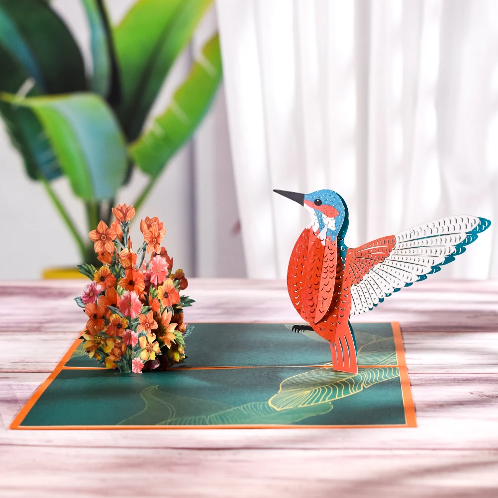 Tarjeta de cumpleaños de colibrí emergente 3D con sobre, tarjetas de felicitación de animales, regalo hecho a mano, aniversario del Día de la madre