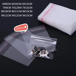 200pcs 6x8 6x13 7x9 8x10 9x11 9x13cm Small Size Transparent Self Adhesive Resealable Cellophane Poly Gift Jewelry Packaging Bags