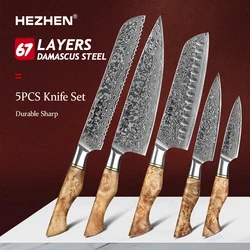 HEZHEN 5PC Kitchen Knife Master Series Traditional Forging Long Lasting Sharpness Damascus Super Steel Cook Knives Tools