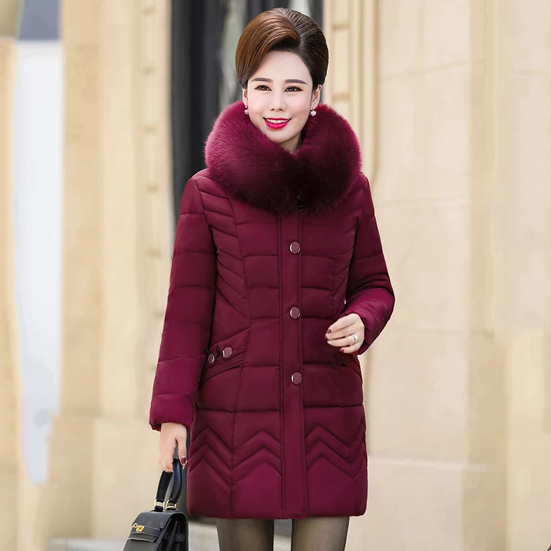 Nice Winter Long Jacket For Women Solid Parka Mujer Plus Size Thicken Hooded With Fur Collar Buttons Outwear Coat Invierno Mujer