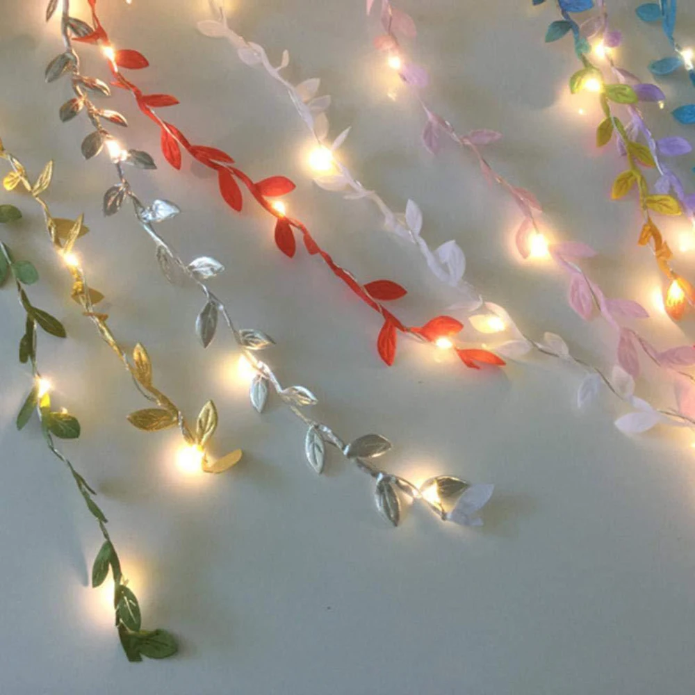 ไฟ Led String สีเขียวใบ Garland Vine 5V USB แบตเตอรี่ Power Fairy Light 20LED 30LED 50LED 100 LED ทองแดง Party Decor