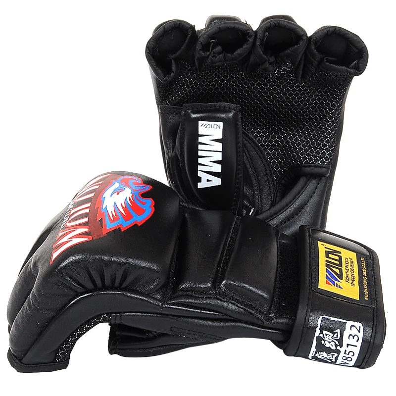 WOLON Cow leather  Half Finger Boxing Gloves MMA Fighting Kick Boxing Gloves Karate Muay Thai Training Workout Gloves