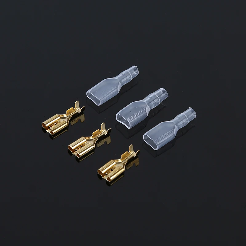 200PCS Male/Spade Crimp Female Electrical Connector Insulating Sleeve Faston Terminal for 22-16 AWG Kit Gold Brass Solder