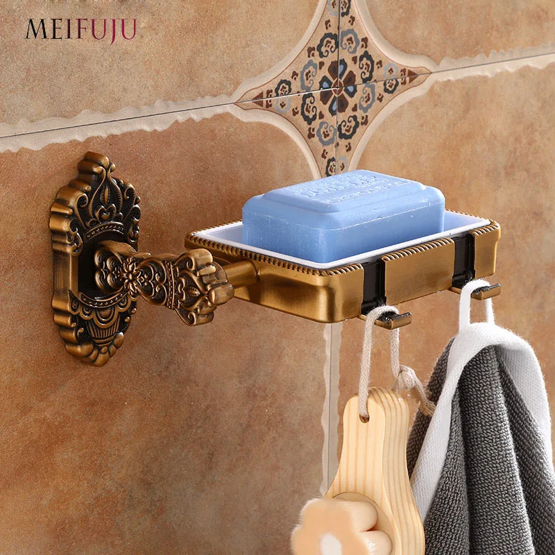 Detachable Soap Dishes Antique Soap Holder Wall Mounted Bathroom Shelf with Folding Hook Soap Basket New Bath Holders Products