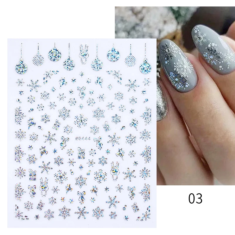 Christmas 3D Nail Stickers  Snowflake Flowers Pattern Nail Art Decals Fluorescent Xmas Winter Sliders for Nail Charms