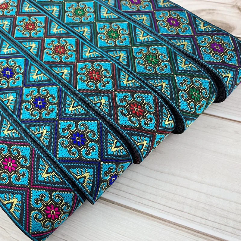 3.3CM Vintage Ethnic Embroidery Lace Ribbon Geometric Pattern Lace Trim DIY Clothes Bag Accessories Jacquard Embroidered Fabri