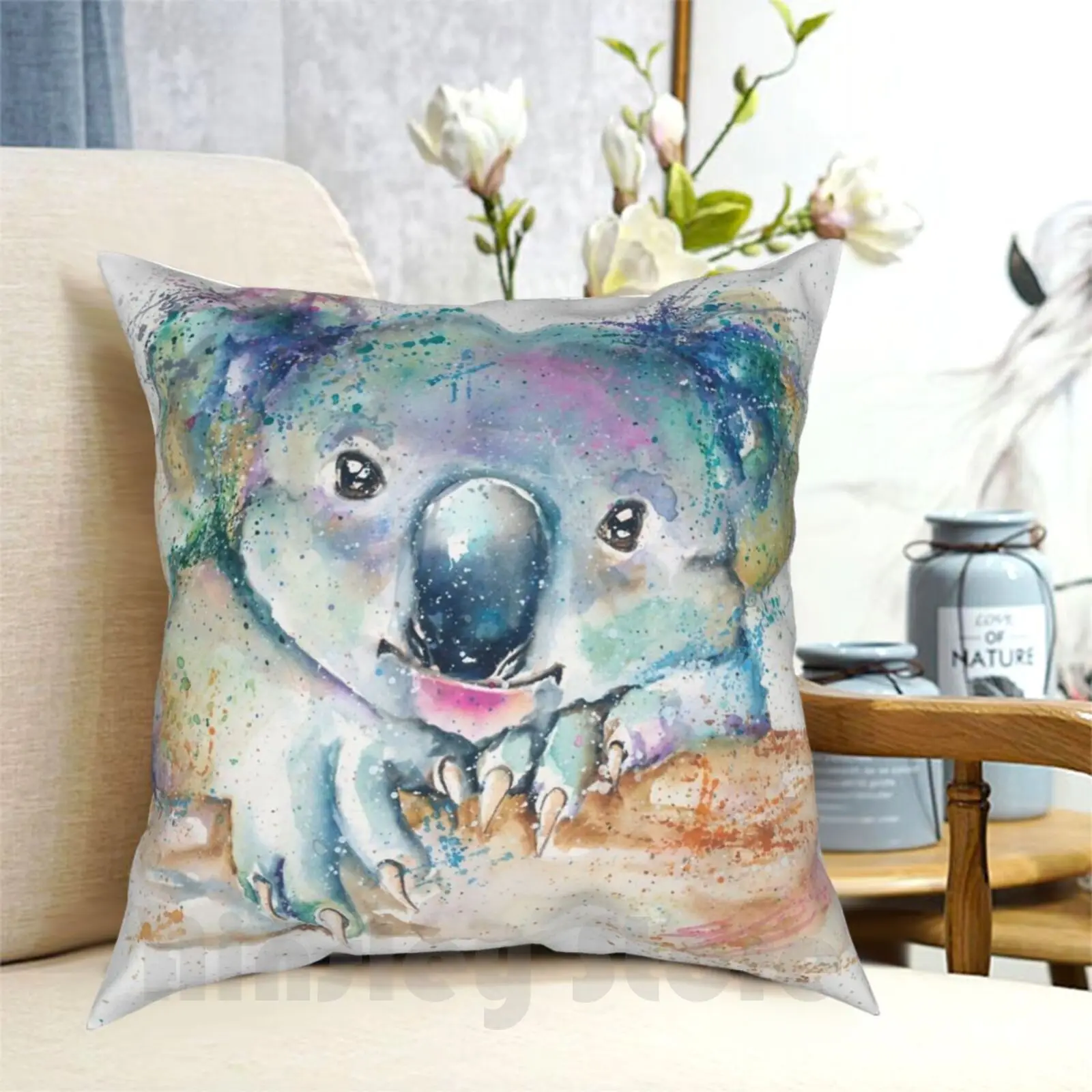 Chubby Cheeks Rainbow Koala Pillow Case Printed Home Soft DIY Pillow cover Chubby Cheeks Koala Aussie Australian Wildlife