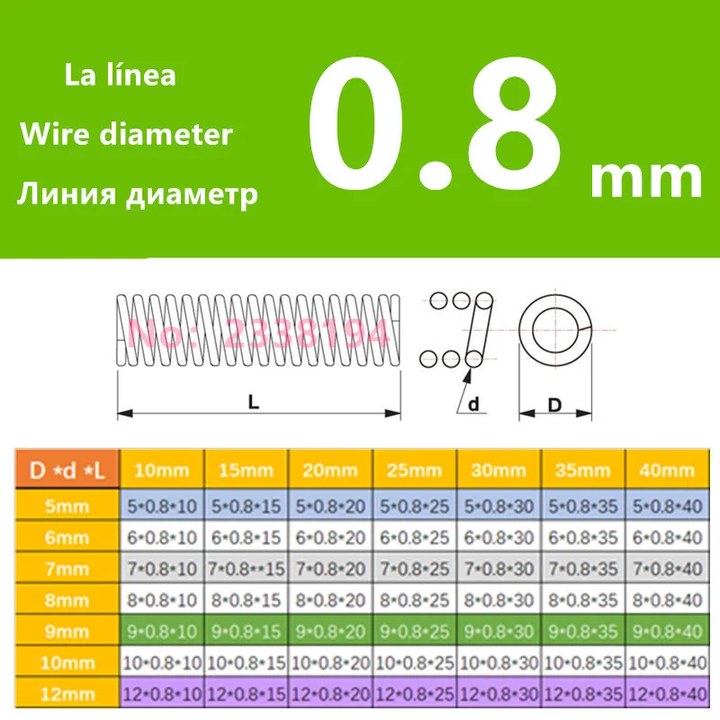 304 stainless steel hook Compression will spring toy spring 0.8 mm wire spring OD5/6/8/10/12 mm 10 PCS