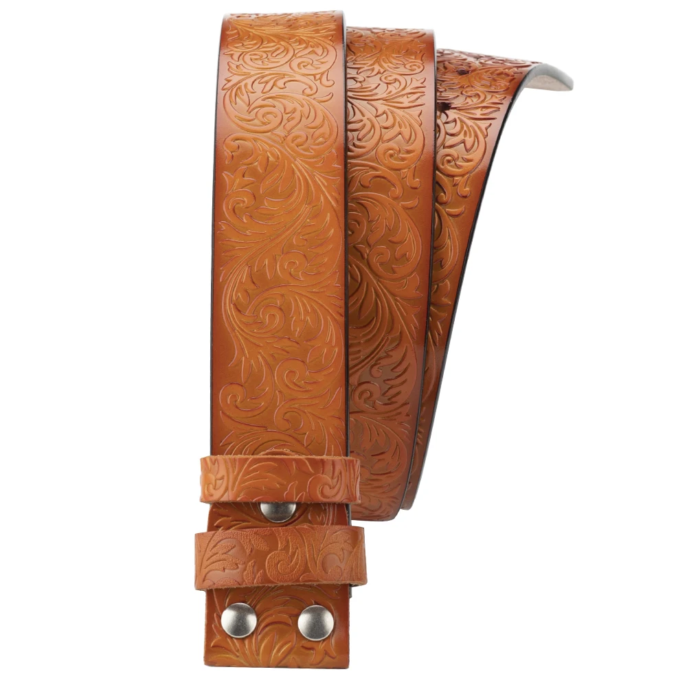 Embossed Leather Belt Without Buckle Retro Leisure 3.8cm