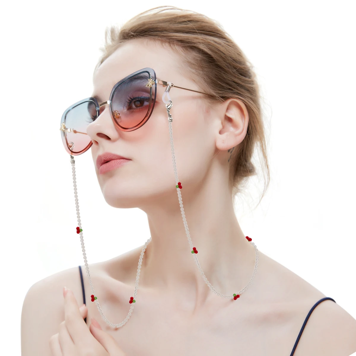 Fashion Transparent Crystal Glasses Chains for Woman Gril Crystal Black Beads Eyeglasses Necklace Metal Sunglasses Cord Lanyard