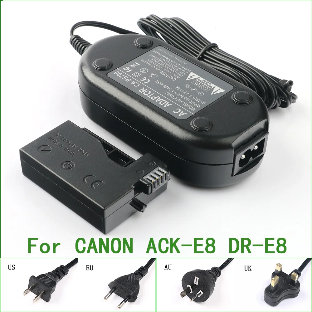 ACK-E8 + DR-E8 LP-E8 LP E8 AC Power Adapter Charger For Canon EOS 550D 600D 650D 700D Kiss X4 X5 X6i X7i Rebel T2i T3i T4i T5i