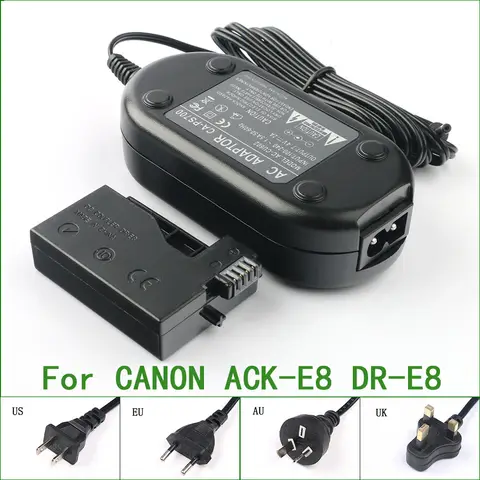 ACK-E8 + DR-E8 LP-E8 LP E8 Carregador Adaptador De Energia AC Para Canon EOS 550D 600D 650D 700D Beijo X4 X5 X6i X7i Rebel T2i T3i T4i T5i