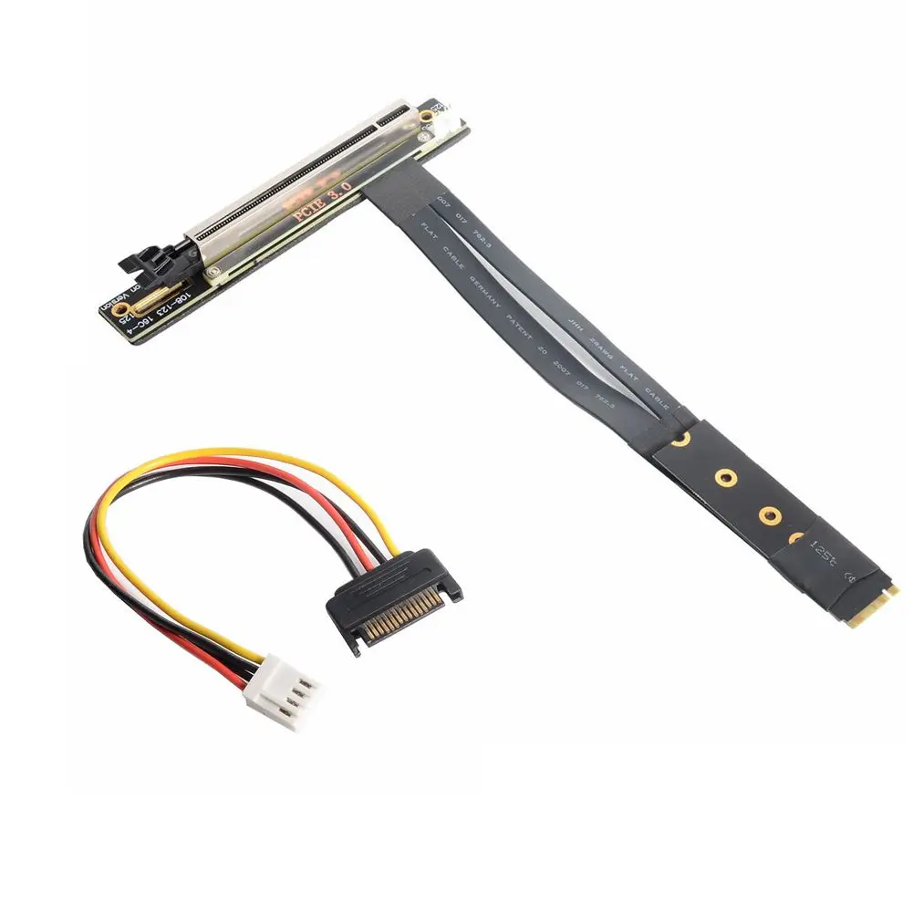 High Speed 90 Degree PCI-E PCIe 3.0 X16 16X To M2 M.2 M-Key Key M Gen3 Extender Extension Cord Cable with Sata Power Cable