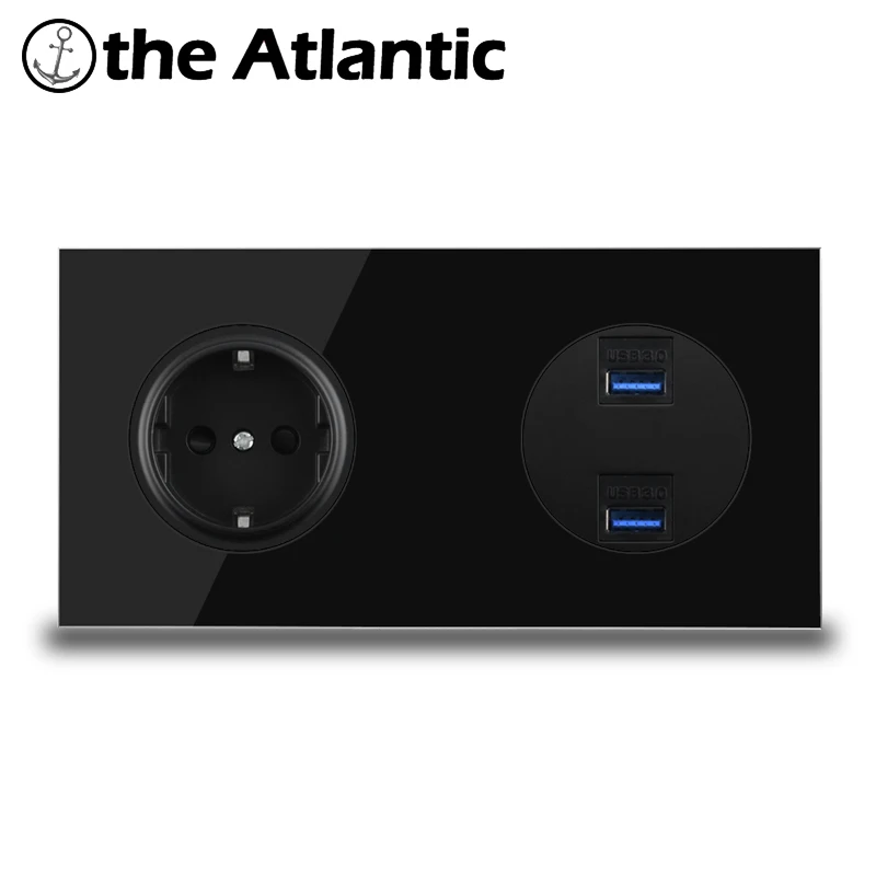 مقبس الطاقة الأوروبي مع منفذ USB لنقل البيانات ، ومنفذ HDMI 3.0 ، ومقبس الحائط للكمبيوتر الشخصي والتلفزيون ، وإطار زجاجي أسود #6