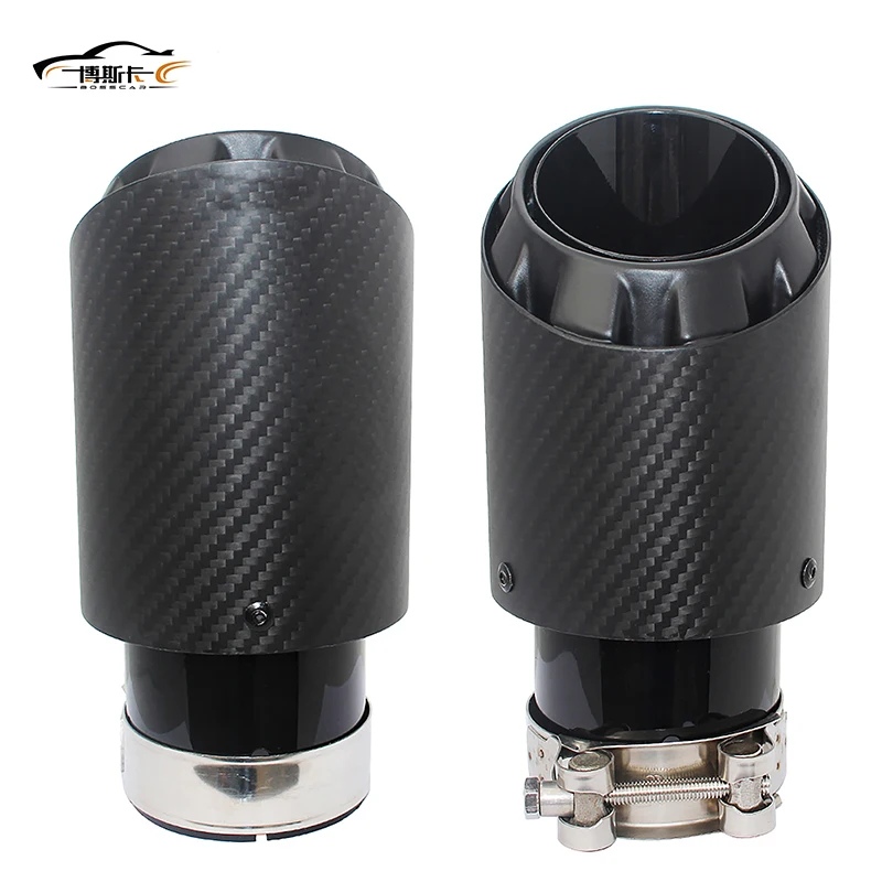 latest 3 layer Twill Matte carbon Car Mufflers Tip Universal stainless Black Exhaust pipe Muffler nozzle Decoration For Ak