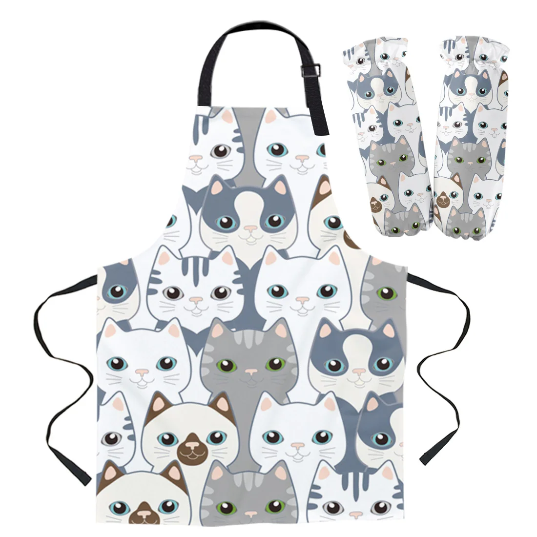 Cat Kitten Lovely White Gray Cartoon Apron Oversleeve Oven Gloves Pads Cooking Baking Kitchen Aprons for Women Kids