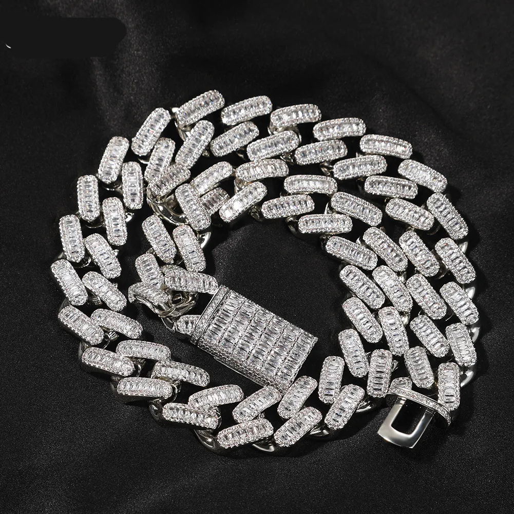 

New in 20mm Baguette Chain Necklaces High Quality Iced Micro Pave Cubic Zirconia Miami Cuban Chain Hip Hop Jewelry Gift For Men