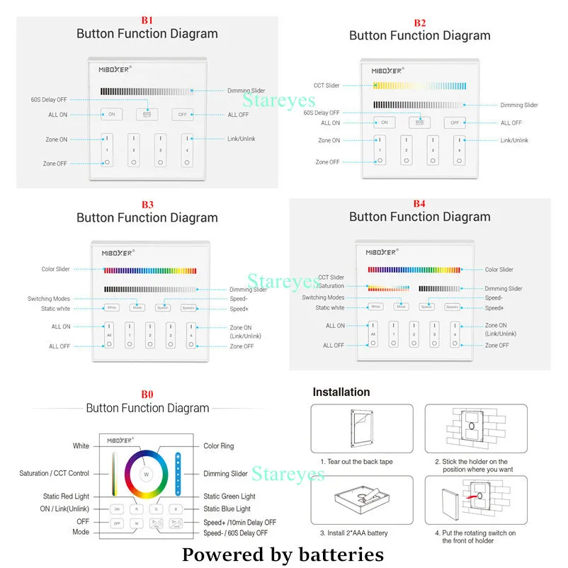 Mi light B0 B1 B2 B3 B4 B8 T1 T2 T3 T4 Dimmer Miboxer CCT RGB RGBW RGBCCT 5 in 1 Smart Panel Remote LED strip 2.4G RF controller