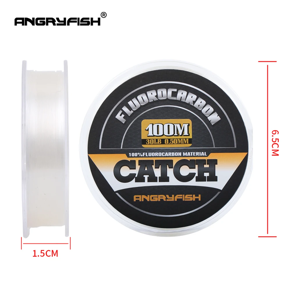 Angryfish 100% Fluorocarbon Fishing Line  100m Transparent Carbon Monofilament Line  Super Strong