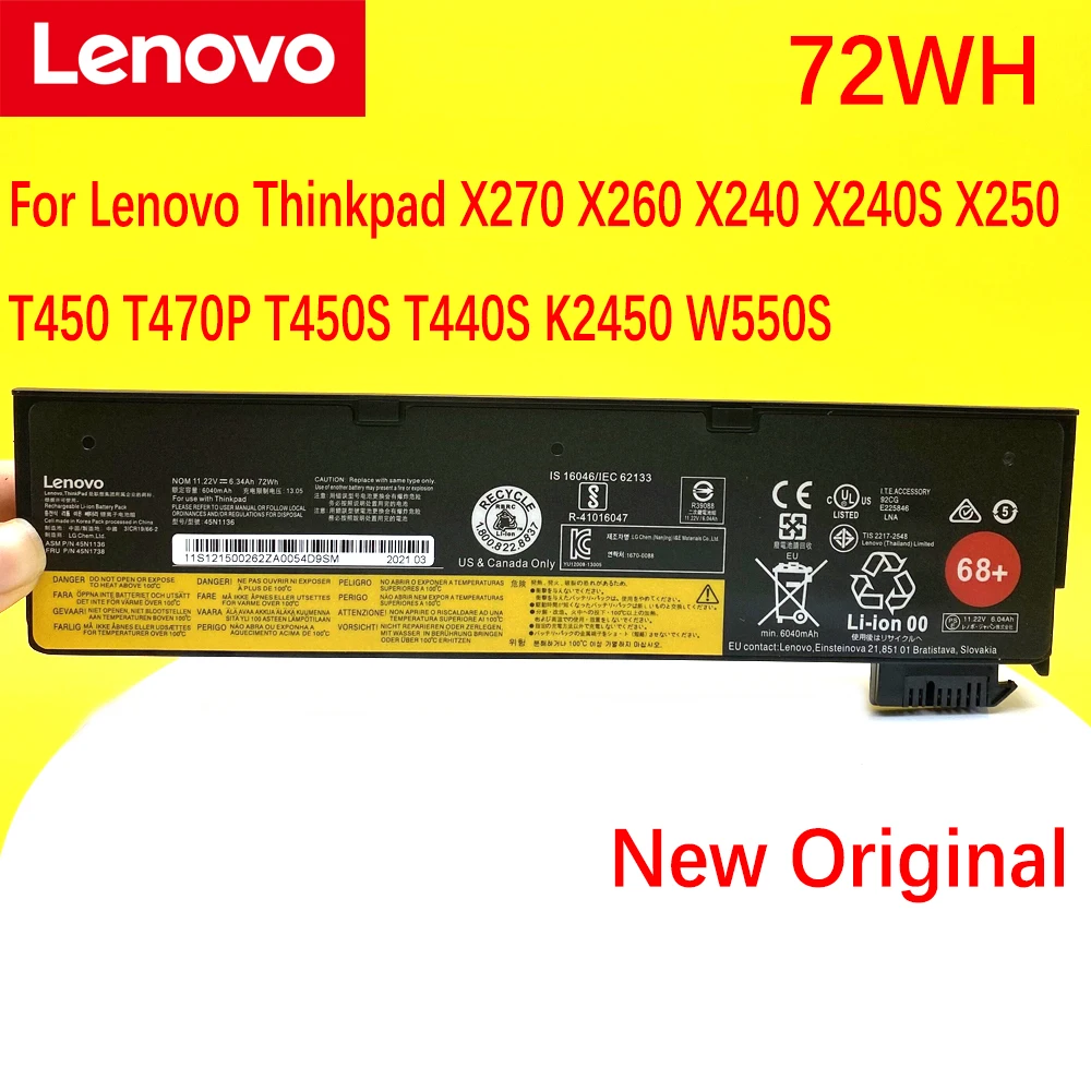 

NEW Original 72WH for Lenovo Thinkpad X270 X260 X240 X240S X250 T450 T470P T450S T440S K2450 W550S 45N1136 45N1738