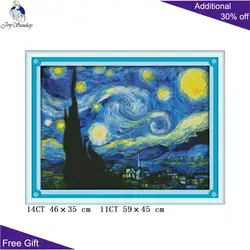 Kit punto croce Joy Sunday contati e timbrati, la notte stellata, Van Gogh, decorazioni per la casa, F429, 14CT, 11CT