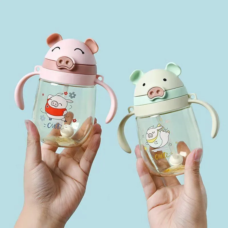 

300ml Baby cartoon Feeding Cup with Straw Infant Children Drinking Bottle Kids Non-spill Portable Straw Water Bottle Drinkware