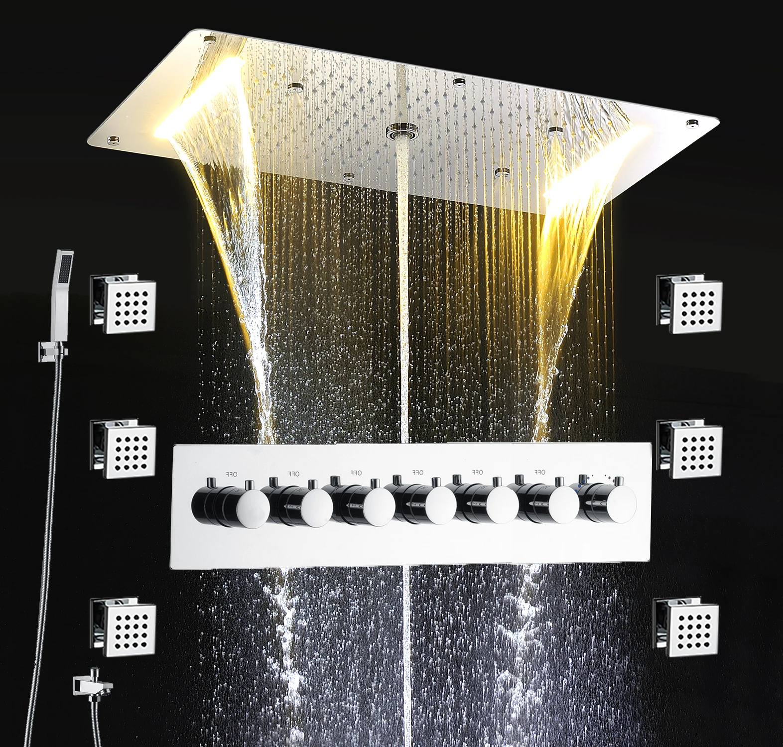 torneira de chuveiro multifuncional com spray lateral rgb led head panel valvula misturadora termostatica banheiro estilo europeu 2 01