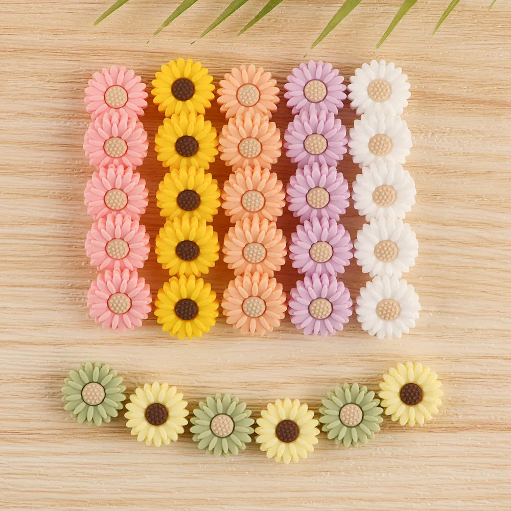 20MM 50/100/200Pcs Sunflower Silicone Beads Baby Teether Chew Toys For Making Necklace Jewelry Pacifier Chain Accessories