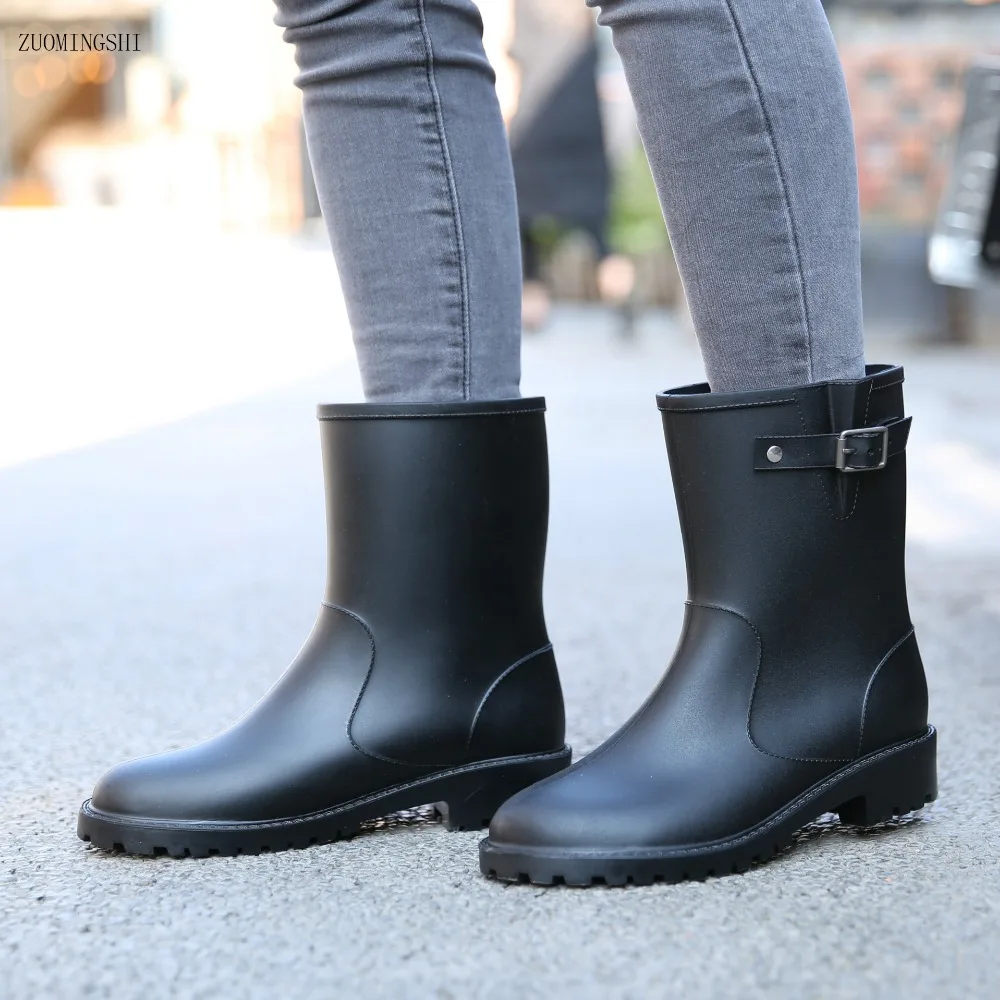 New Black Fashion PVC Rain Boots Women Gumboots  Shoes Waterproof Galoshes PVC Women's Rain Shoes