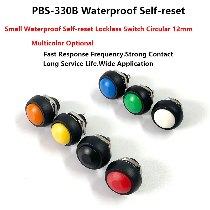 1Pcs PBS-33b 2Pin Mini Switch 12mm 12V 1A Waterproof momentary Push button Switch since the reset Non-locking