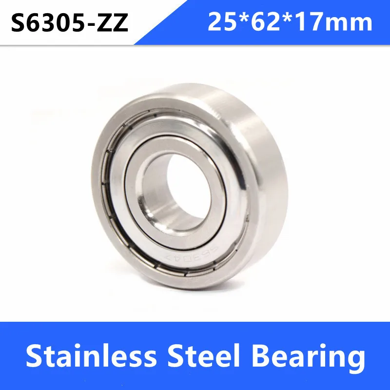 10pcs/lot ABEC-5 6305 S6305 ZZ S6305ZZ  25*62*17mm Stainless steel Deep Groove Ball Bearings 25x62x17mm