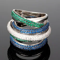 Zlxgirl jewelry full blue green white Zircon Rings for Women's Finger Rings Brand women bridal anel gifts couple aneis bijoux