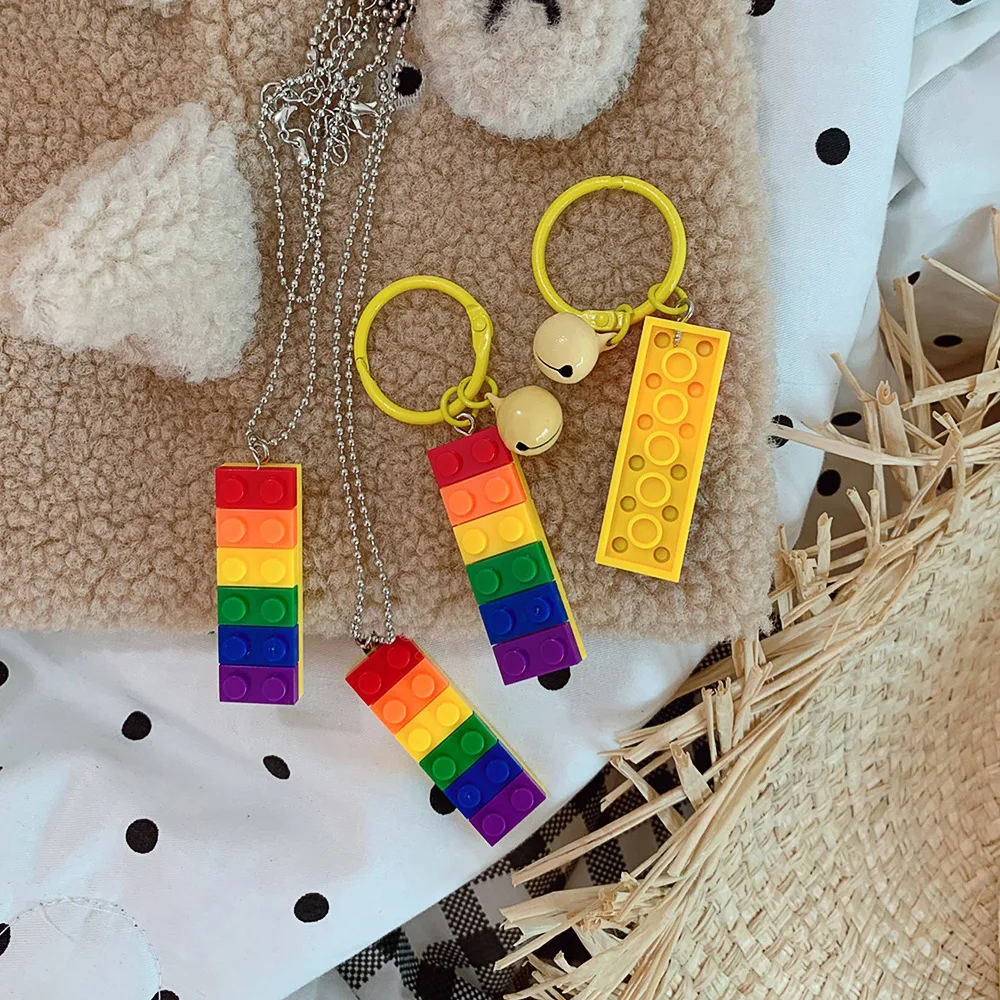 10 Pieces Lesbian Accessories Rainbow Building Block Keychain Gay Pride Necklace LGBT Lover Badge Ins Popular Gifts