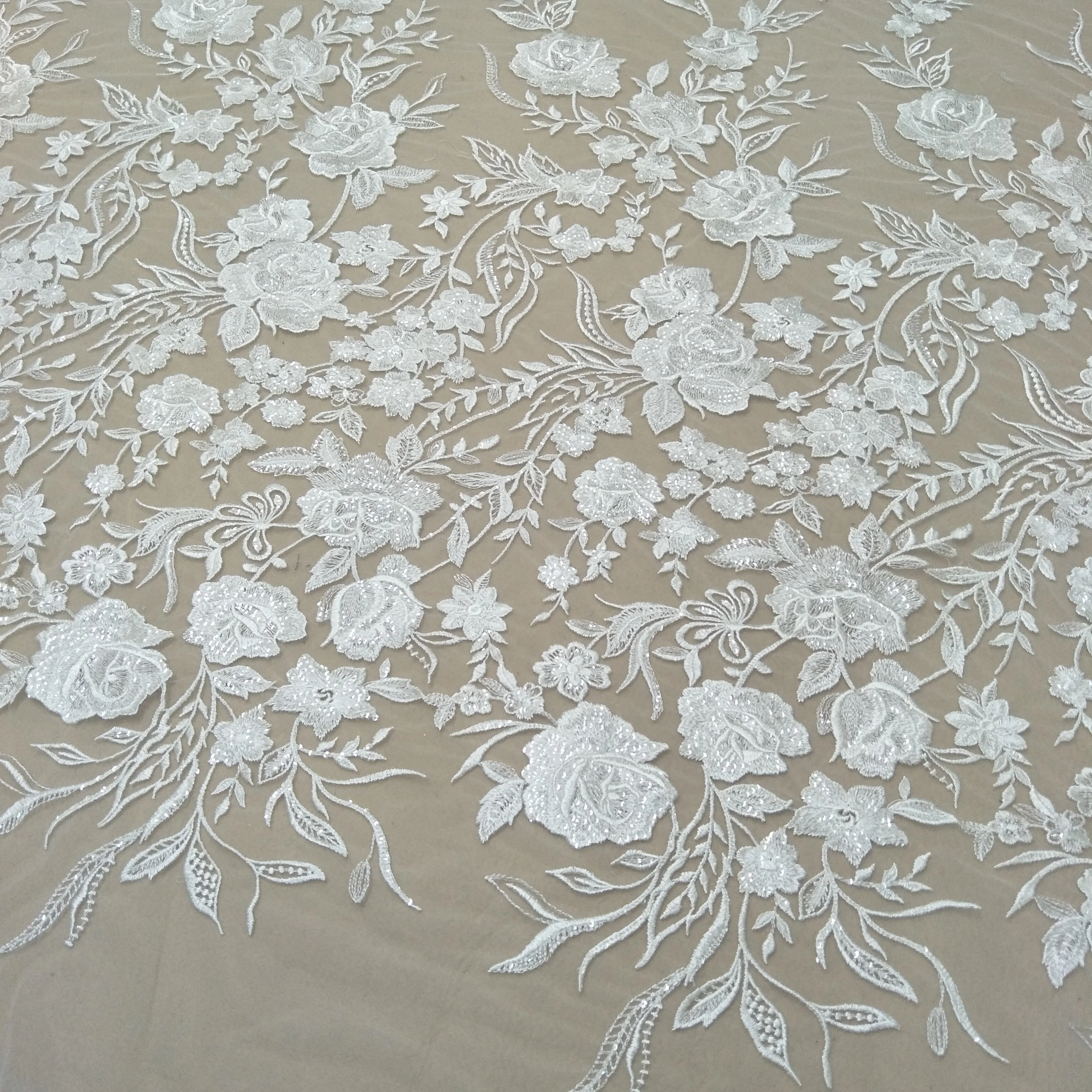 Lvory rose flower bridal wedding gown dress lace fabric 130cm width embroidery lace sell by yard