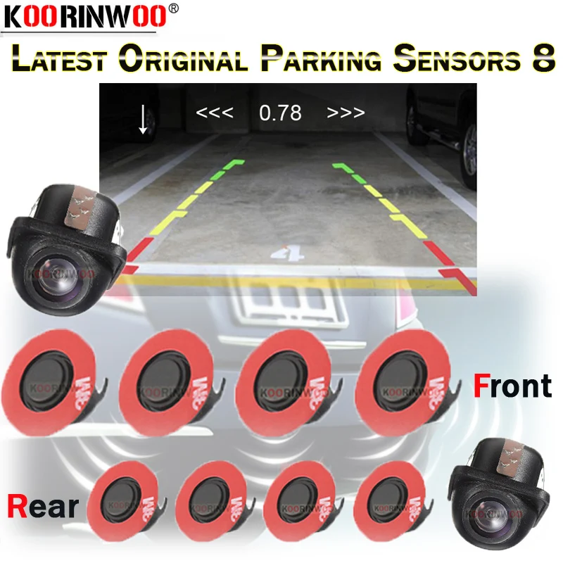 

Koorinwoo DUAL CPU Radar Kit Video Parking Sensor 8 Probe System Colorful Rear view Camera Front Camera Parking Black white Grey