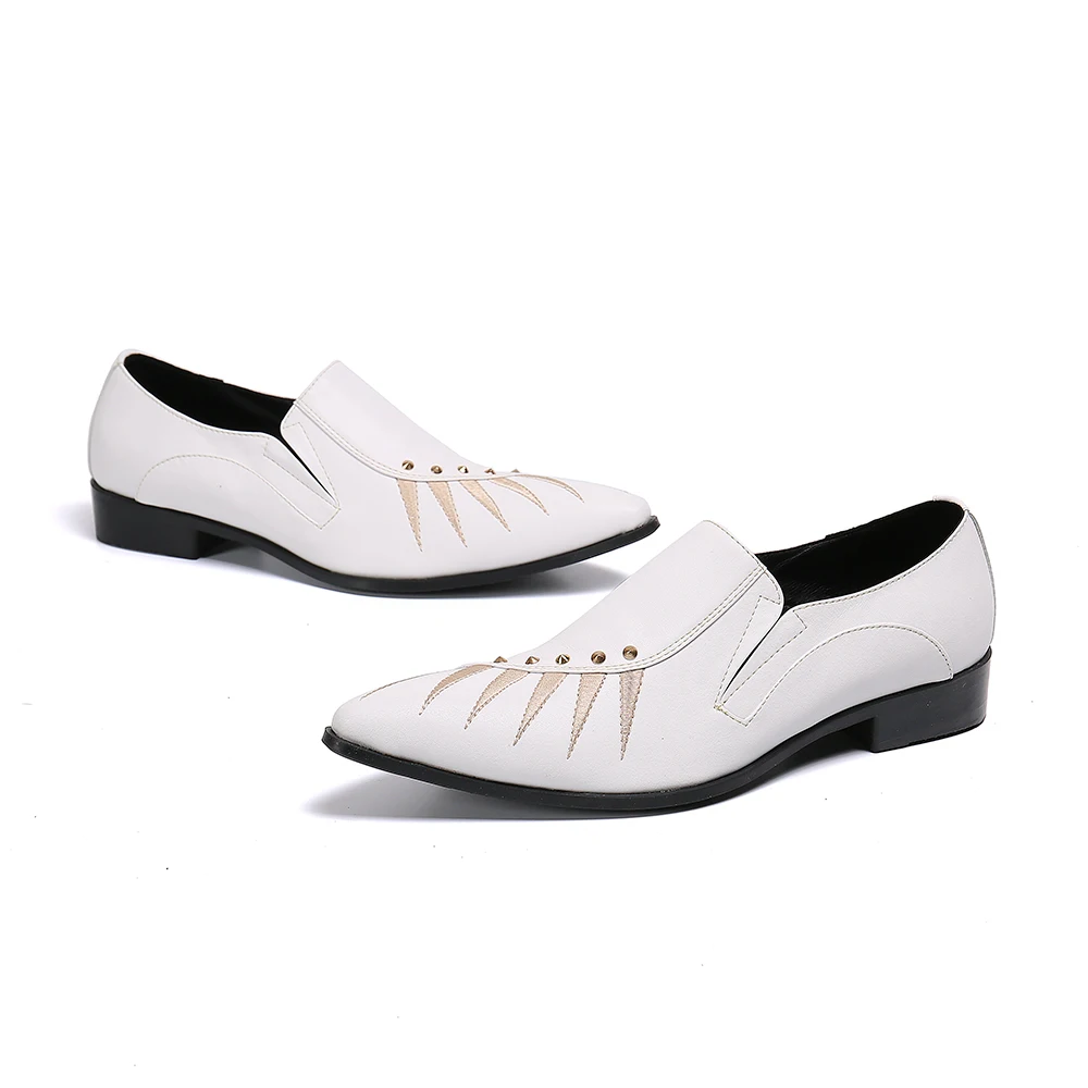 Fashion Elegant White Pointed Toe Man Shoes Business Big Size Formal Party Shoes Classic Cow Leather Prom Wedding Men Shoes