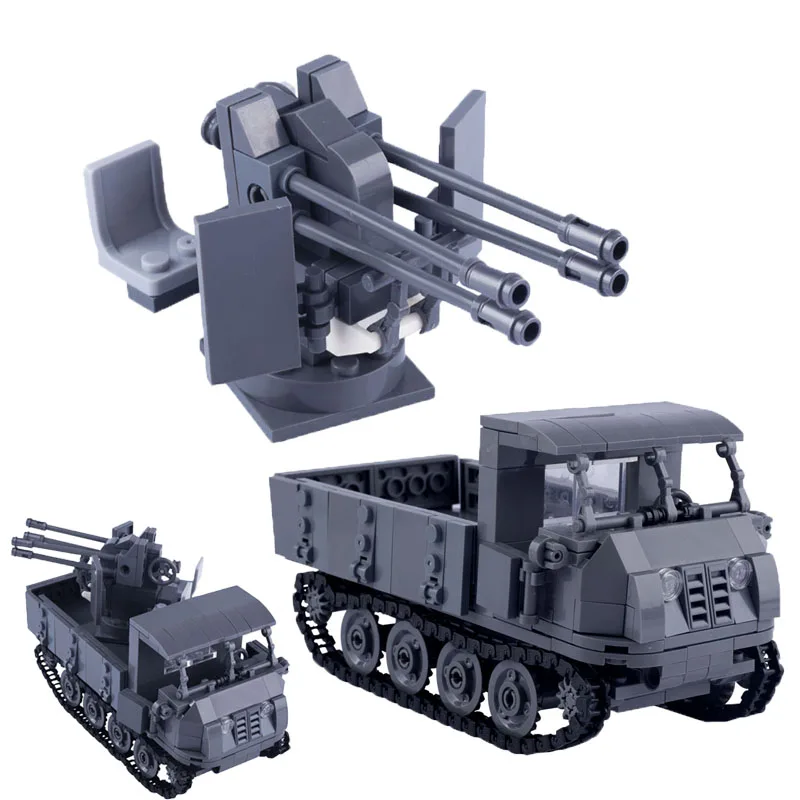 WWII German RSO Tracked Vehicle Building Block Tractor 20mm anti aircraft Model Toys Military Figure Weapon Gun Accessories W284