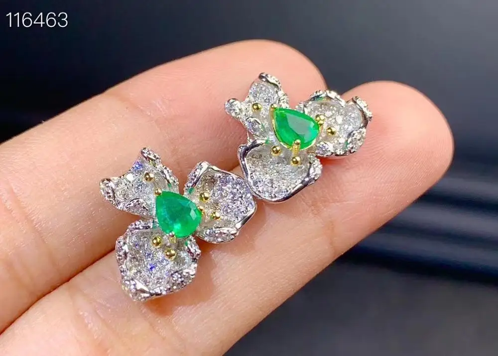 منطقة التعدين كولومبيا، أقراط الزمرد الطبيعي، فضة استرلينية 925، مجوهرات نسائية ملونة راقية