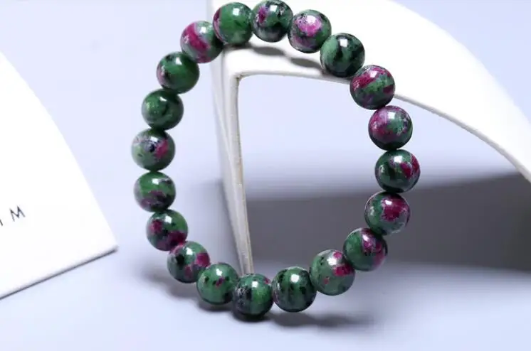 Natural Green colorful Zoisite Round Gemstone Stretchy Bracelet