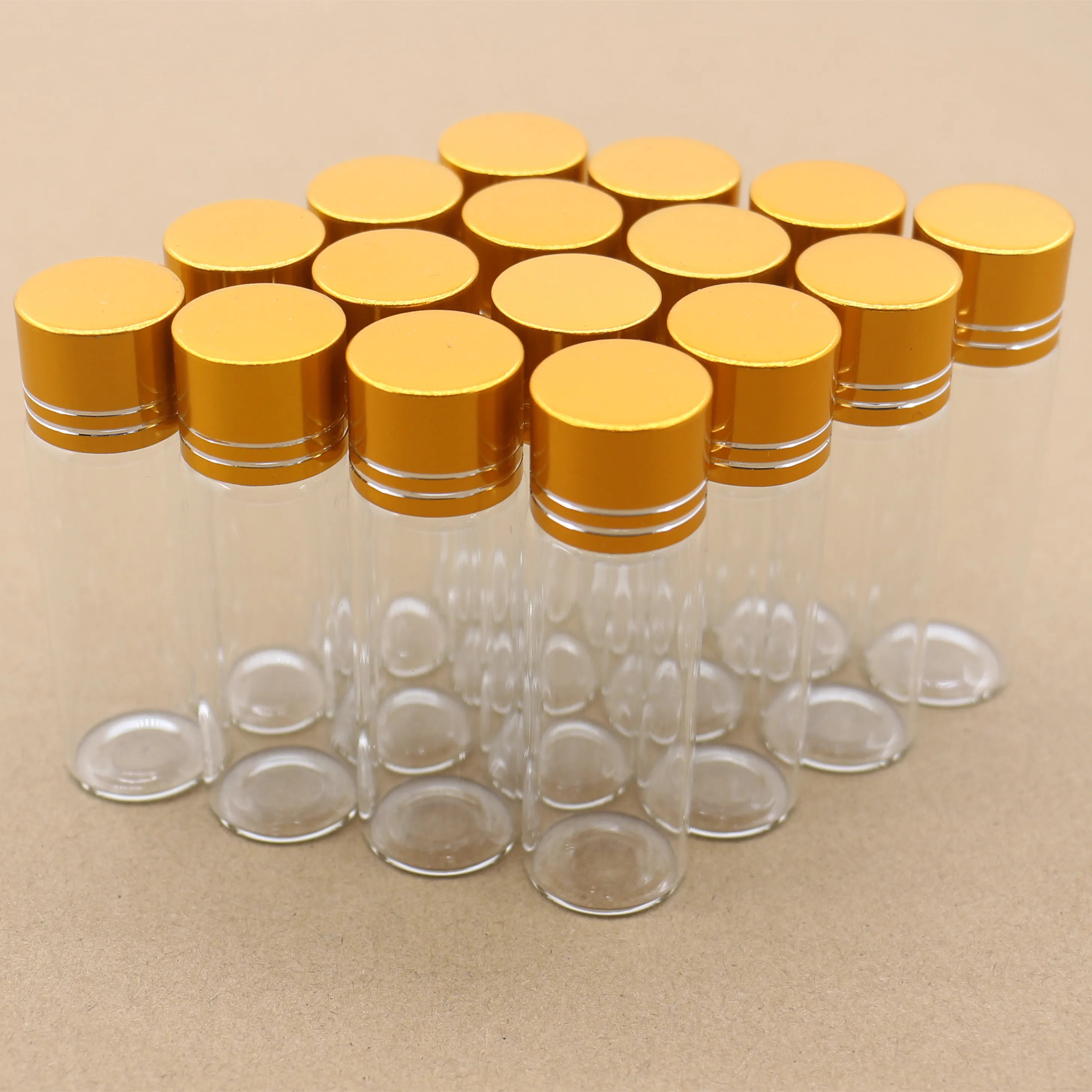 50 pcs/lot 11*22*70mm 15ml Glass Bottle Golden Plastic Caps Small Glass Jars Test Tube Vials Containers Diy DECORATIVE