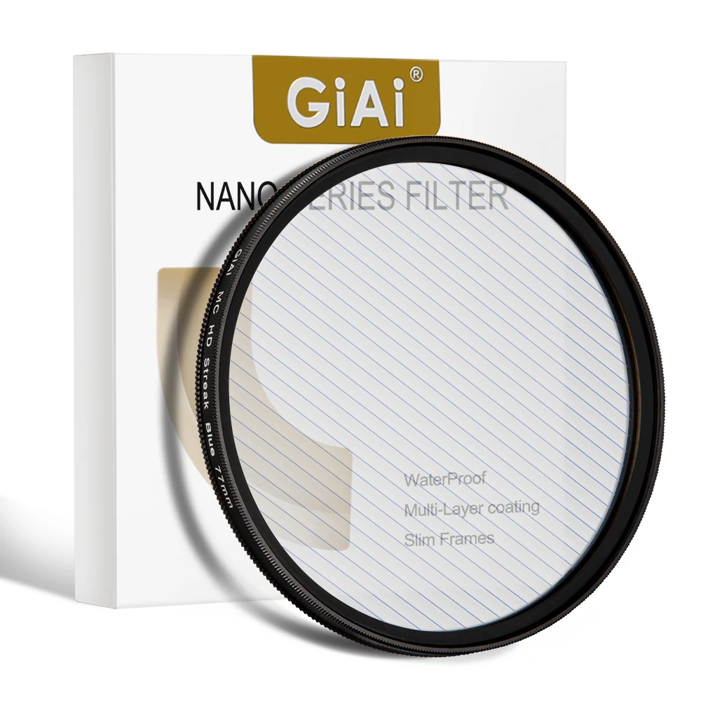 GiAi Photogaphy 액세서리 방수 줄무늬 필터 블루 골드 레인보우 카메라 렌즈 86 82 77 72 52 37mm